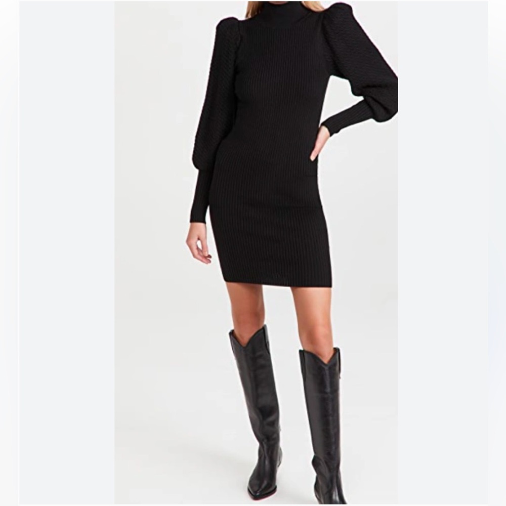Alice + Olivia Caleb Merino Wool Puff‎ Sleeve Mock Neck Sweater Dress Sz XS